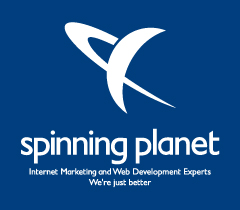 Spinning Planet Logo - Portrait on blue